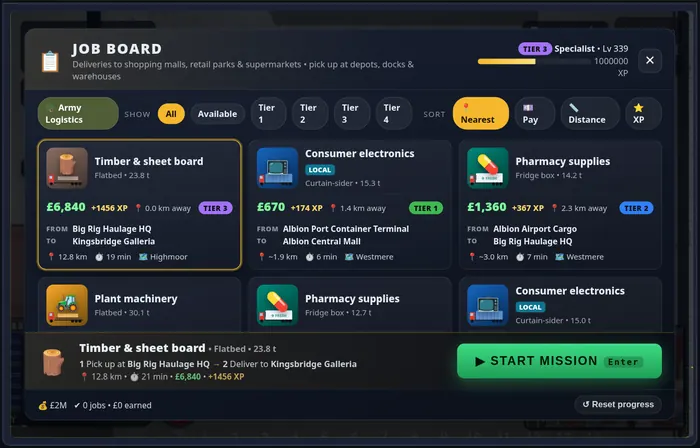 The job board with delivery missions